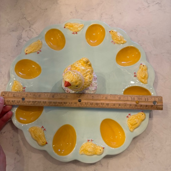 Charming Yellow Green Chick Deviled Egg Platter Easter Whimsical Ceramic 3D - Picture 5 of 5